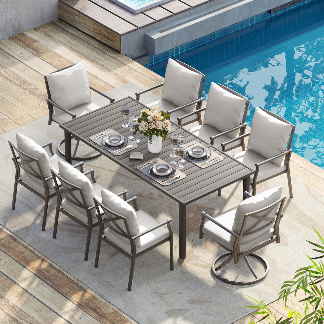 HAPPATIO Patio Dining Set, Metal Outdoor Table and Chairs  Ser, Powder-Coated Metal Chairs with Thickened Cushions, Rectangular Table with Umbrella Hole for Deck Backyard Lawn