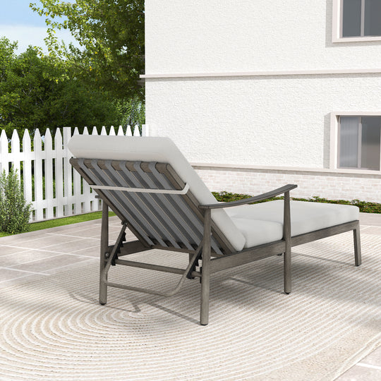 HAPPATIO Outdoor Chaise Lounge Chair - Aluminum Pool Lounge Chair with Adjustable Backrest and Cushion, Curved Armrest, Outdoor Lounge Chair for Beach, Yard, or Poolside