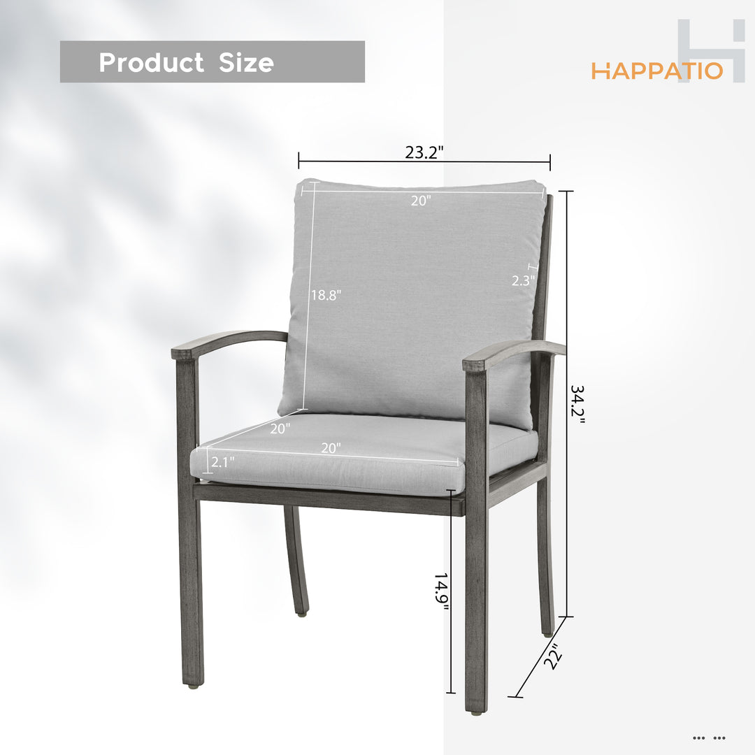 HAPPATIO Outdoor Dining Chairs Set, Aluminum Patio Dining Chairs with Cushion, Ergonomic Rope Design Backrest and Armrest,for Porch Backyard Pool