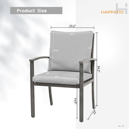 HAPPATIO Outdoor Dining Chairs Set, Aluminum Patio Dining Chairs with Cushion, Ergonomic Rope Design Backrest and Armrest,for Porch Backyard Pool