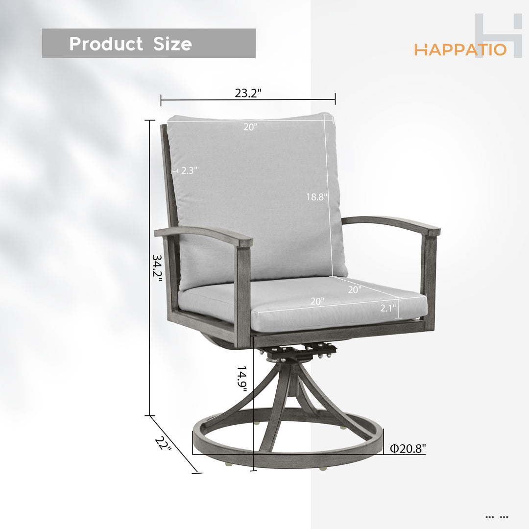 HAPPATIO Outdoor Dining Chairs Set, Aluminum Patio Dining Chairs with Cushion, Ergonomic Rope Design Backrest and Armrest,for Porch Backyard Pool