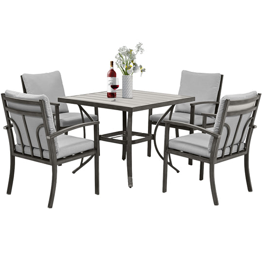 HAPPATIO Patio Outdoor Dining Set - All Aluminum Patio Table and Chairs Set with Cushions, Patio Dining Set for Lawn, Garden