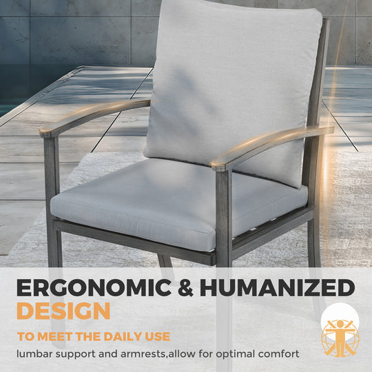 HAPPATIO Outdoor Dining Chairs Set, Aluminum Patio Dining Chairs with Cushion, Ergonomic Rope Design Backrest and Armrest,for Porch Backyard Pool