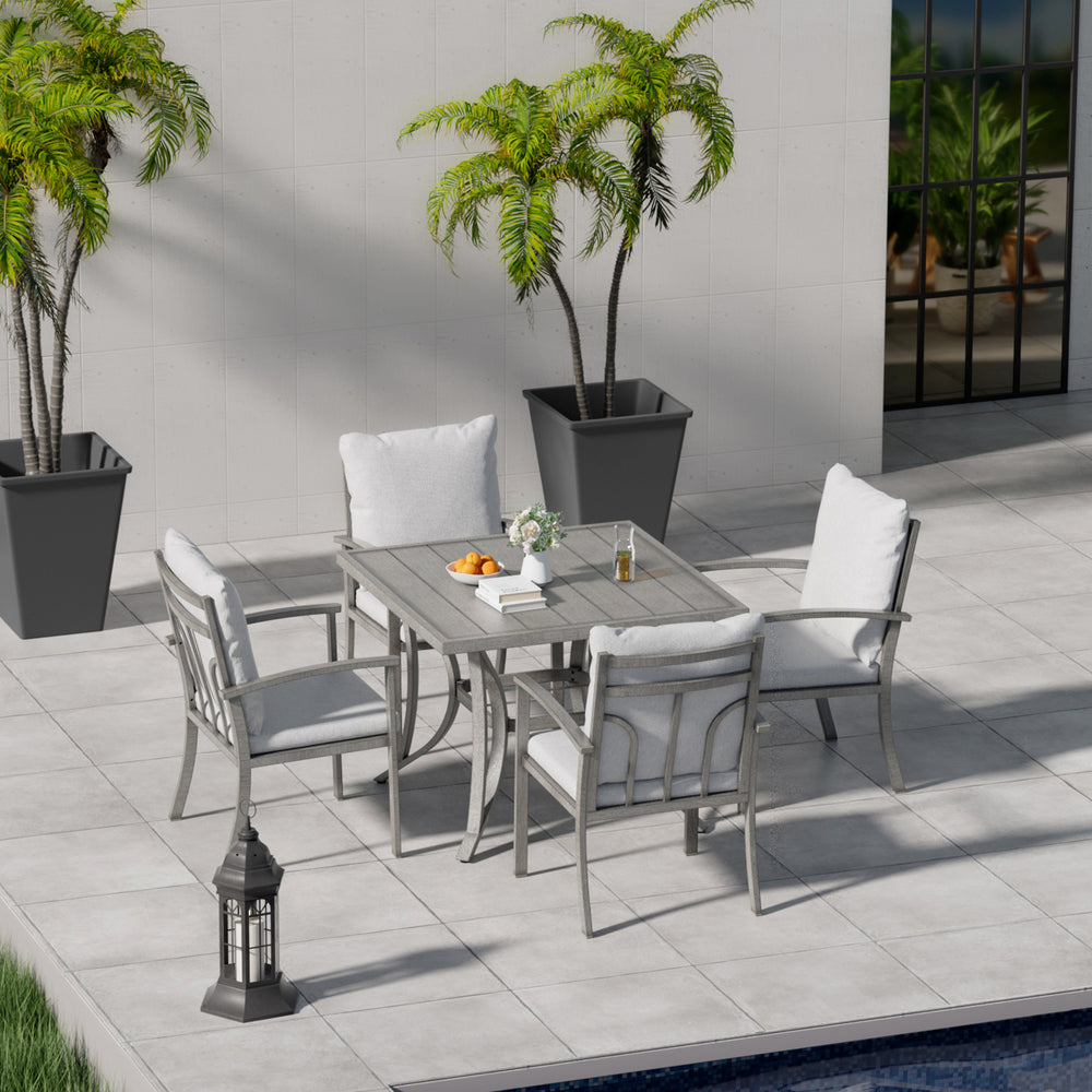 HAPPATIO Patio Outdoor Dining Set - All Aluminum Patio Table and Chairs Set with Cushions, Patio Dining Set for Lawn, Garden