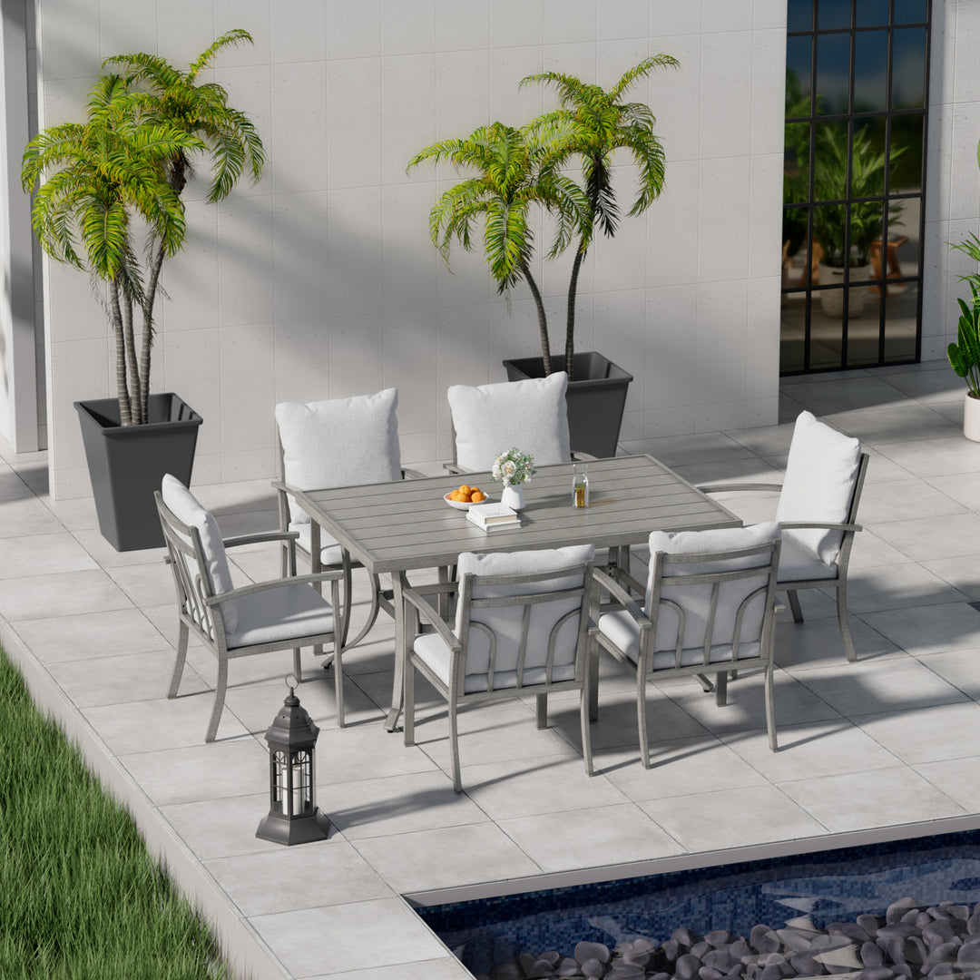 HAPPATIO Patio Outdoor Dining Set - All Aluminum Patio Table and Chairs Set with Cushions, Patio Dining Set for Lawn, Garden