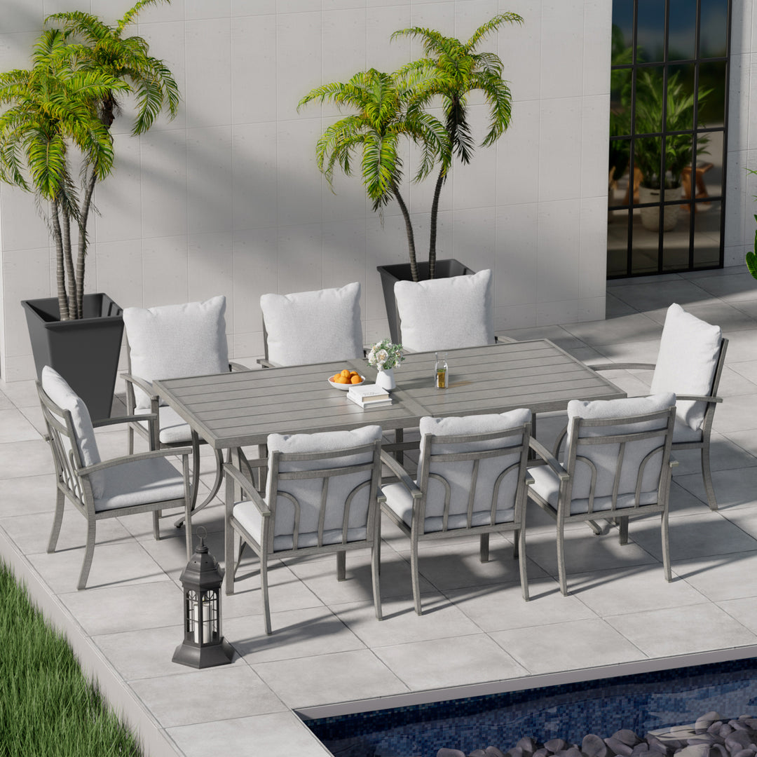 HAPPATIO Patio Outdoor Dining Set - All Aluminum Patio Table and Chairs Set with Cushions, Patio Dining Set for Lawn, Garden