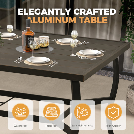 HAPPATIO 7 Piece Patio Dining Set, Aluminum Outdoor Dining Set, Aluminum Dining Table and Chairs Set, Patio Dining Furniture with Aluminum Table, Chairs and Washable Cushions