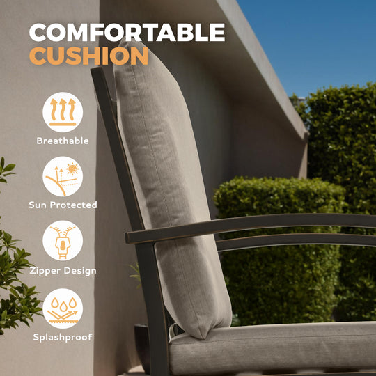 HAPPATIO Outdoor Dining Chairs Set, Aluminum Patio Dining Chairs with Curved Armrest, Removable Cushions for Patio, Deck