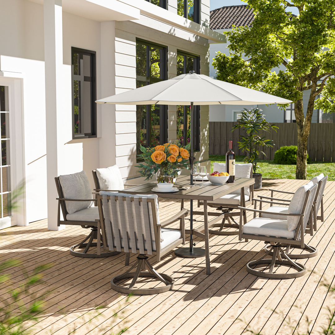 cheap patio furniture sets with umbrella HAPPATIO Patio Outdoor Dining Set, Aluminum Patio Dining Set Includes 1 Outdoor Dining Table with Umbrella Hole and Dining Chairs, Patio Furniture Set