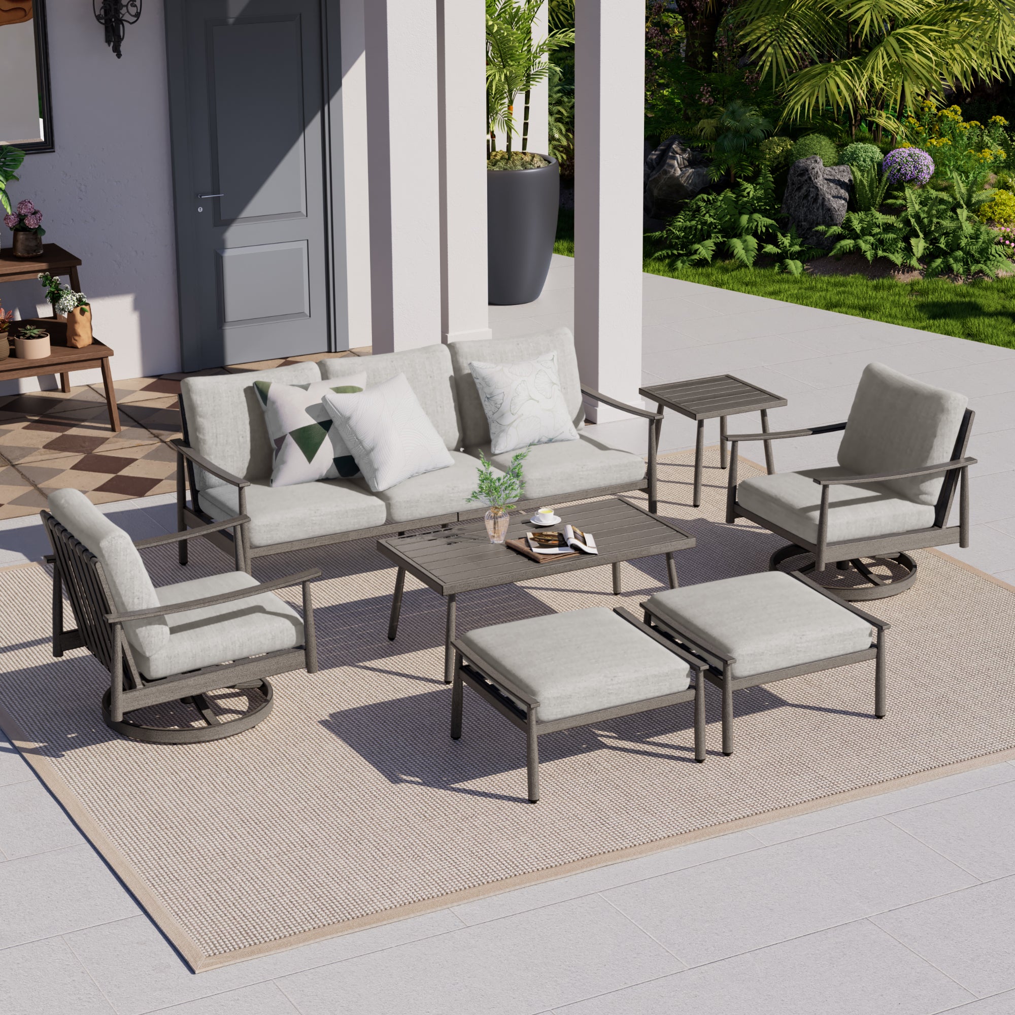 HAPPATIO Patio Outdoor Furniture Set - 7 Pieces Aluminum