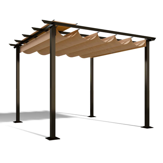 HAPPATIO 10' X 13' Pergola Retractable Pergola Canopy for Backyards, Gardens, Patios, Outdoor Pergola with Sun and Rain-Proof Canopy, Includes Ground Studs and Expansion Screws