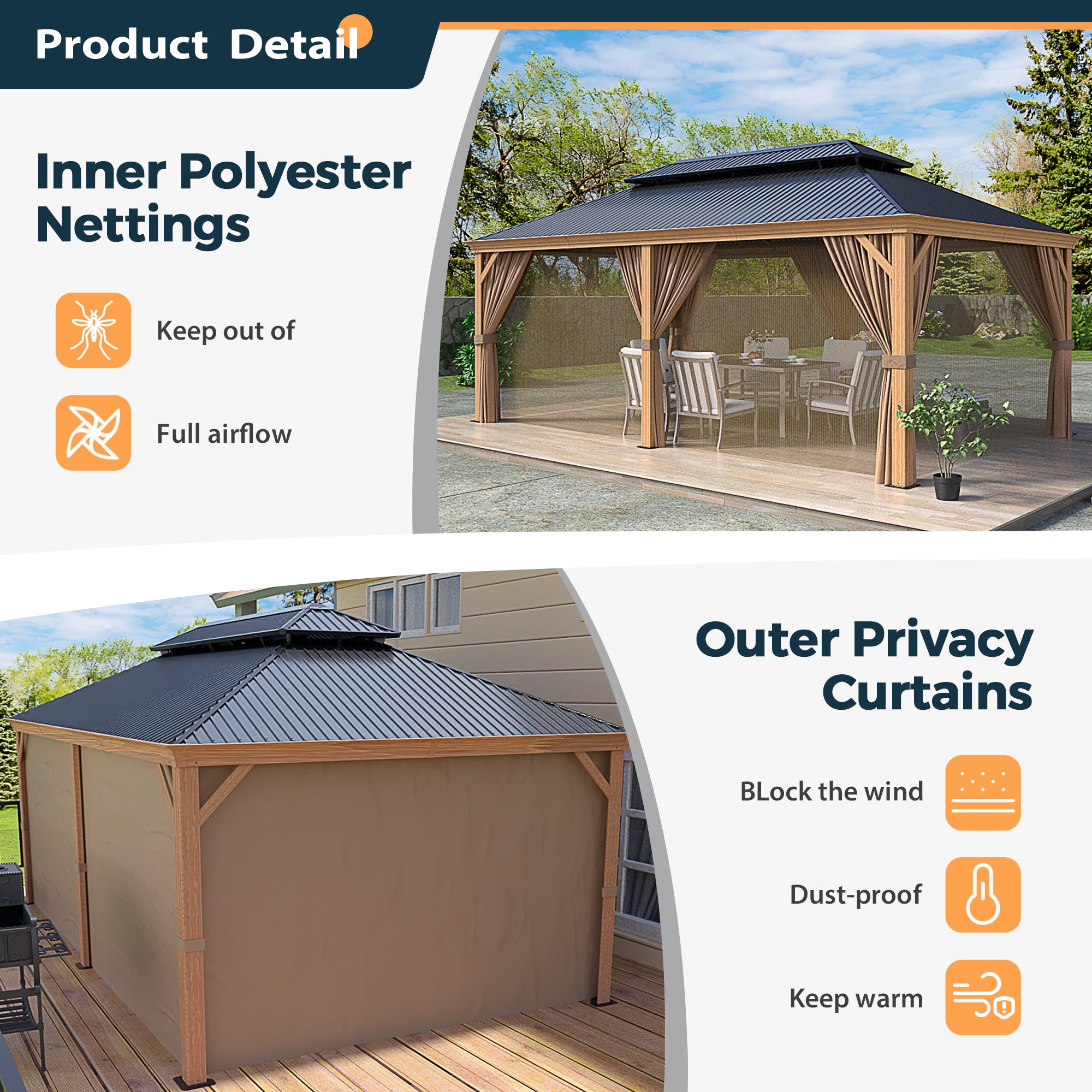 HAPPATIO 12' x 20' Hardtop Gazebo - Galvanized Steel Patio Double