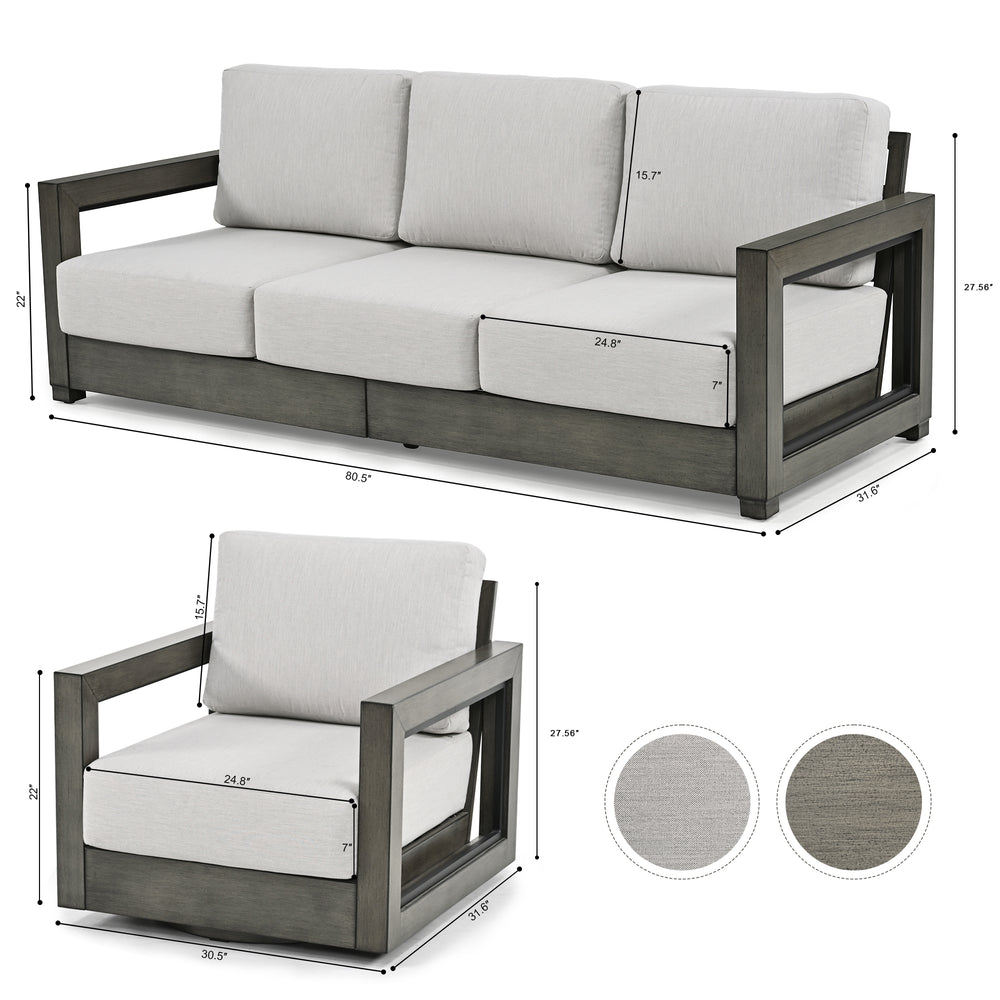HAPPATIO Aluminum Patio Furniture Set, 4-Piece Oversized Outdoor Conversation Set
