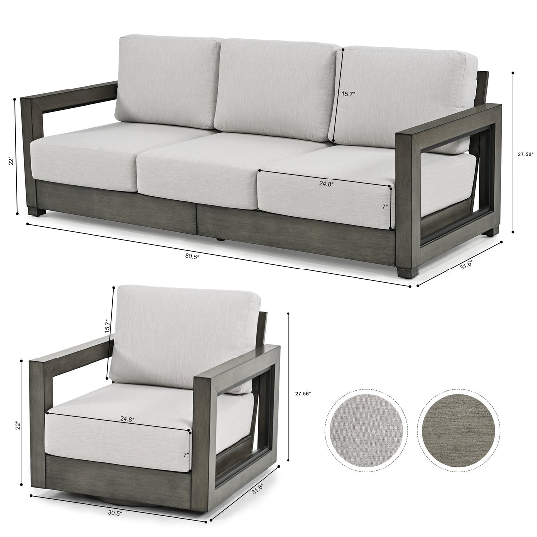 HAPPATIO Aluminum Patio Furniture Set, 4-Piece Oversized Outdoor Conversation Set