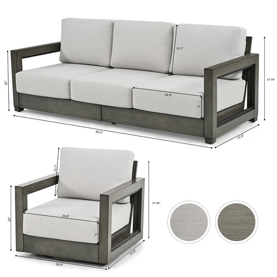 HAPPATIO Aluminum Patio Furniture Set, 4-Piece Oversized Outdoor Conversation Set