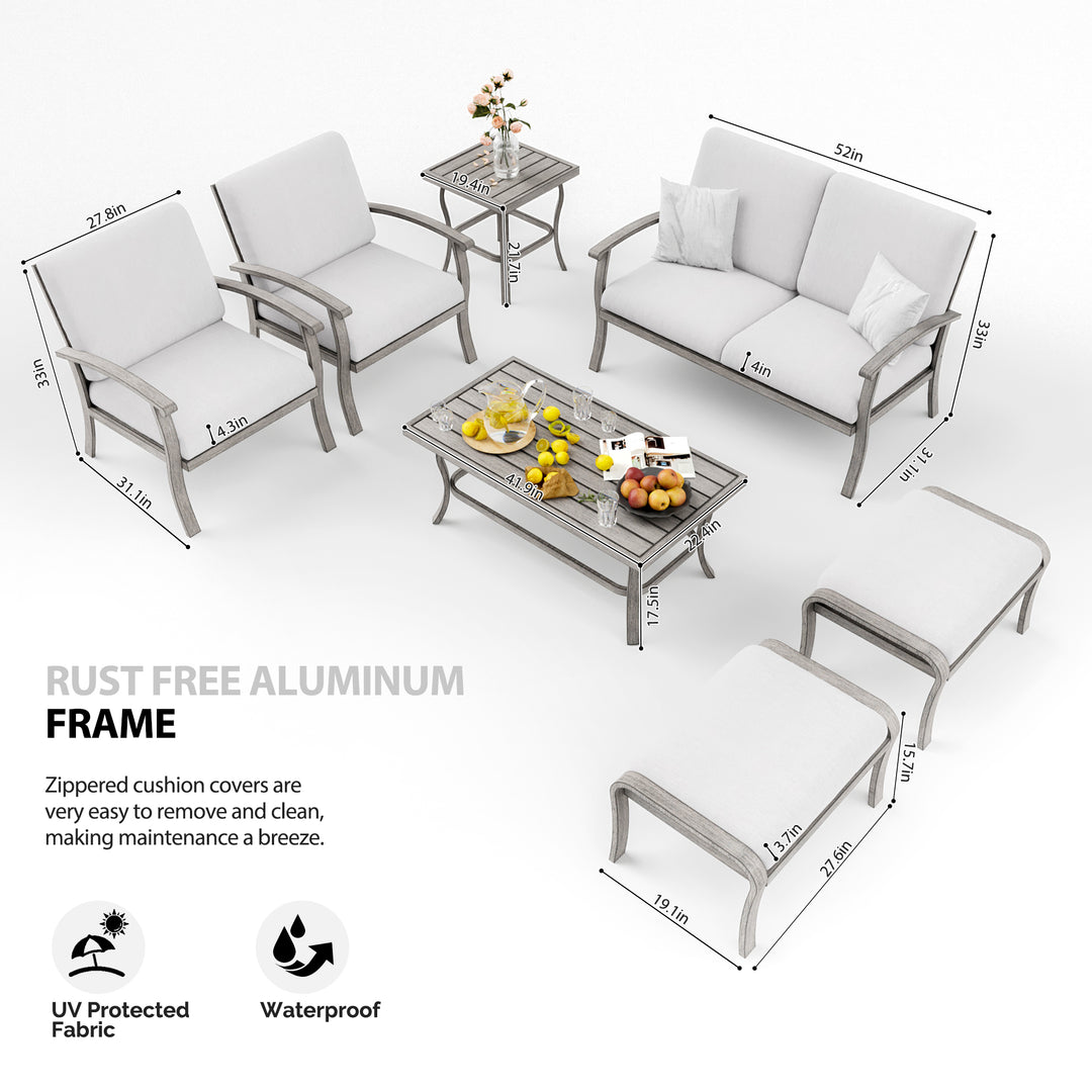 HAPPATIO 7 Piece Aluminum Patio Furniture Set, Outdoor Sectional Sofa with Ottomans and Coffee Table, Garden Conversation Set with Armchairs for Lawn Deck (Gray)