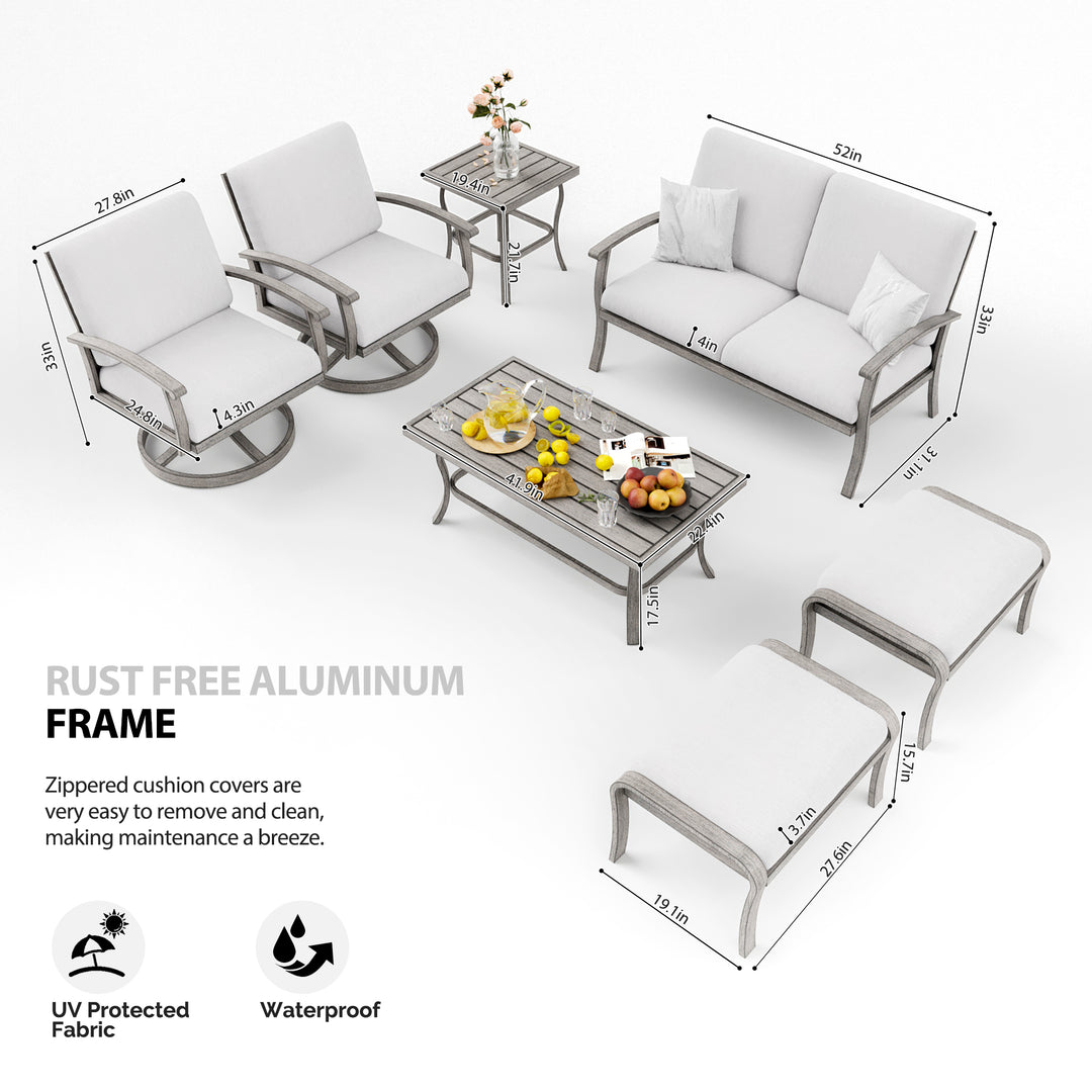 HAPPATIO 7 Piece Aluminum Patio Furniture Set, Outdoor Sectional Sofa with Ottomans and Coffee Table, Garden Conversation Set with Armchairs for Lawn Deck (Gray)