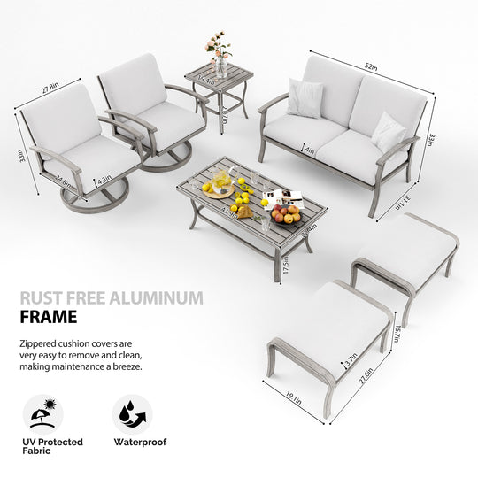 HAPPATIO 7 Piece Aluminum Patio Furniture Set, Outdoor Sectional Sofa with Ottomans and Coffee Table, Garden Conversation Set with Armchairs for Lawn Deck (Gray)