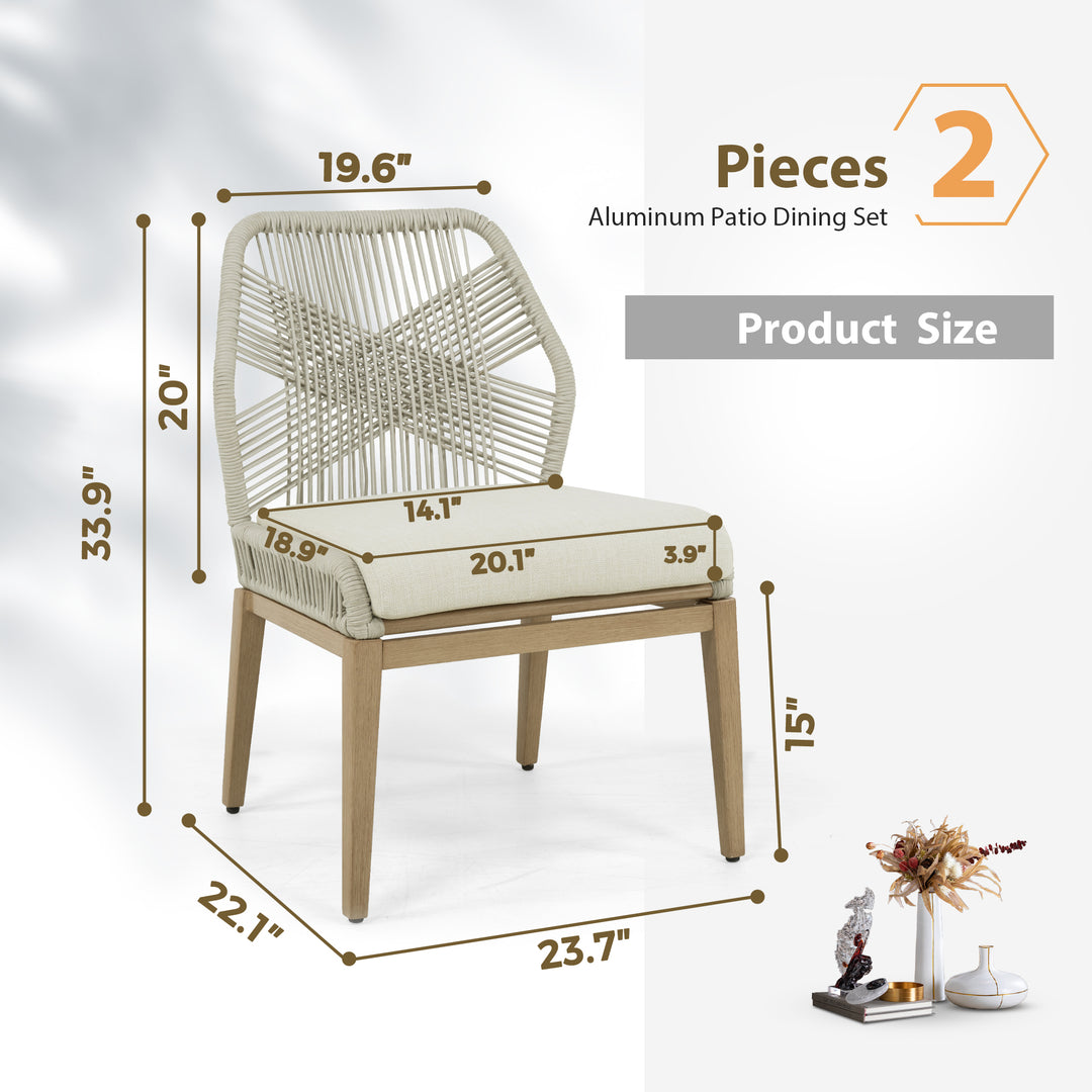 HAPPATIO Patio Dining Chairs Set, All-Weather Outdoor Dining Chair with Aluminum Frame and Removable Cushion, Ideal for Lawn Yard Backyard