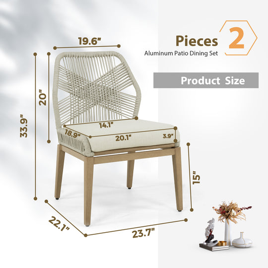 HAPPATIO Patio Dining Chairs Set, All-Weather Outdoor Dining Chair with Aluminum Frame and Removable Cushion, Ideal for Lawn Yard Backyard