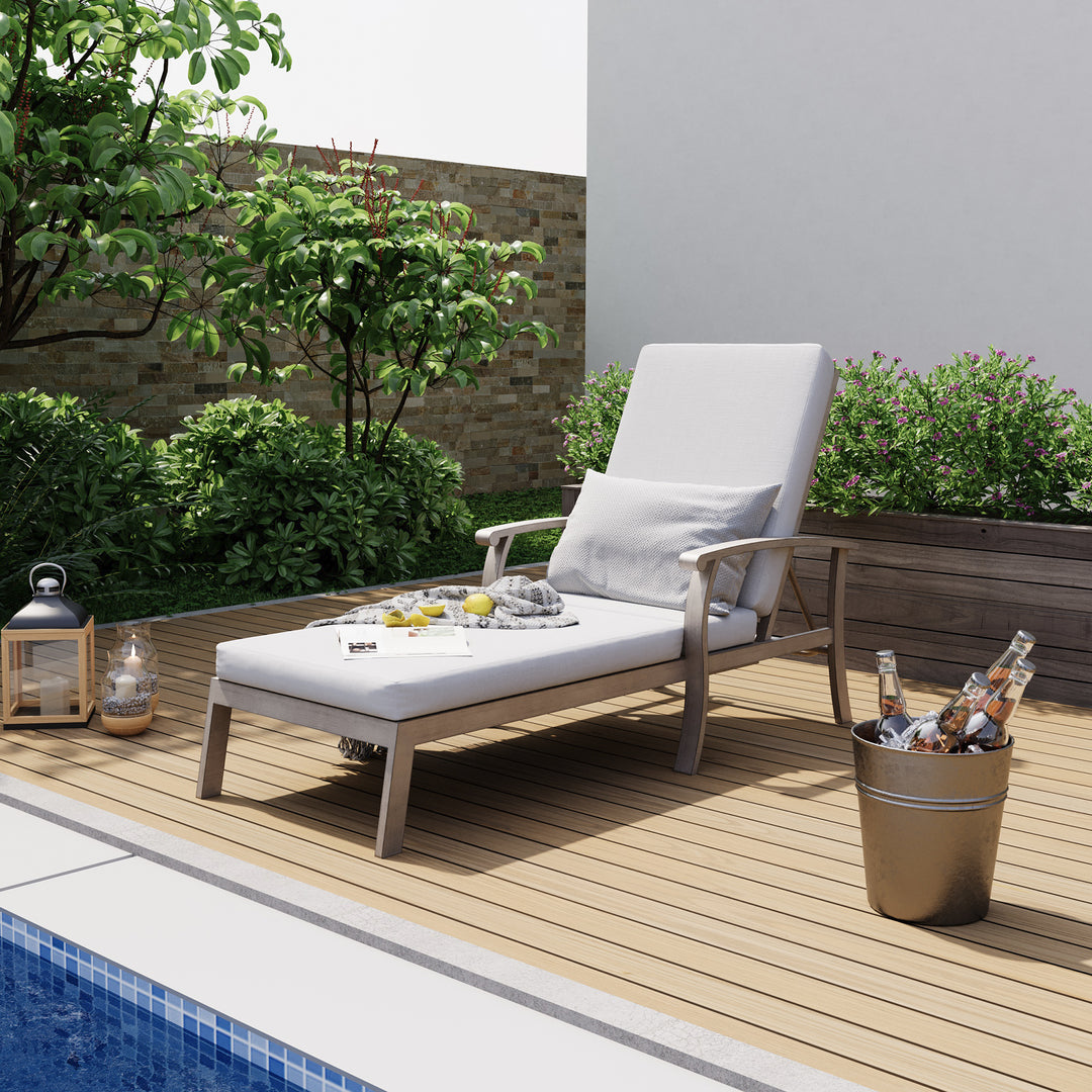 HAPPATIO Chaise Lounge Chair Outdoor - Patio Aluminum Chaise Lounge Chair with Cushion, Adjustable Reclining Positions Chair for Outdoor Garden Pool Porch