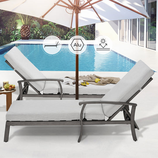 HAPPATIO Chaise Lounge Chair Outdoor - Patio Aluminum Chaise Lounge Chair with Cushion, Adjustable Reclining Positions Chair for Outdoor Garden Pool Porch
