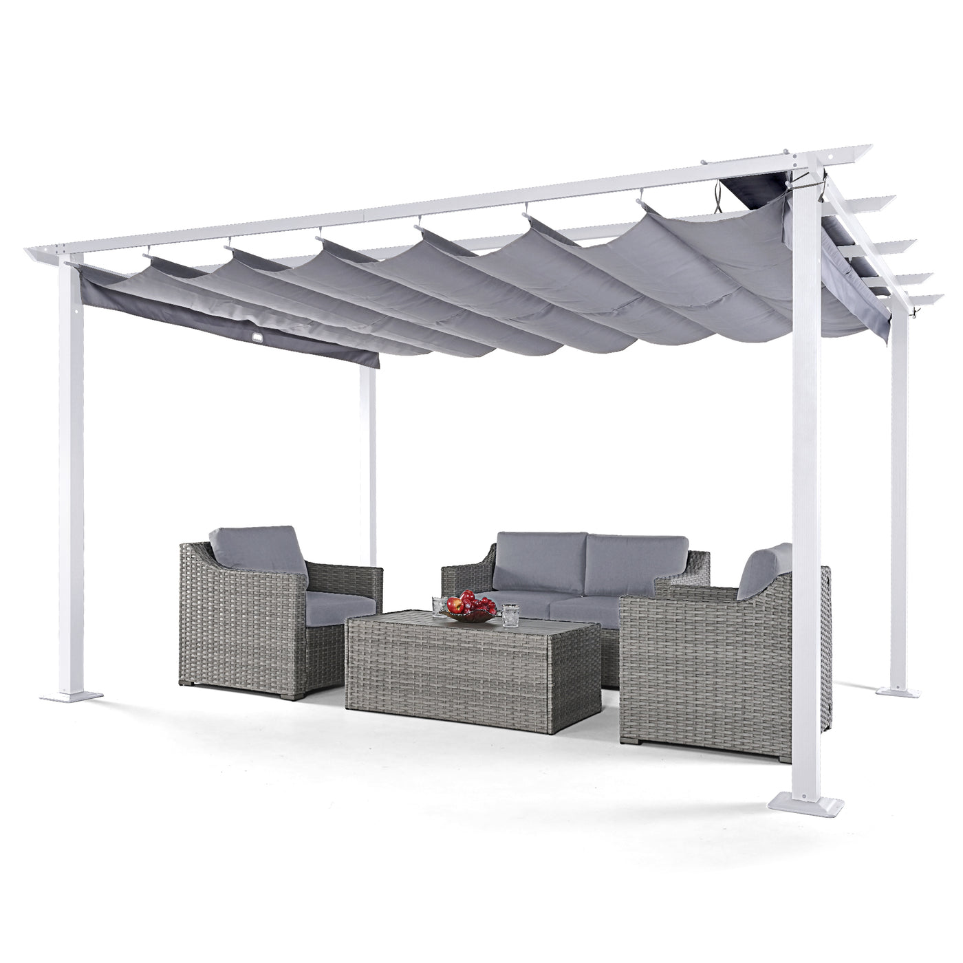 Pergola Retractable Pergola Canopy with White Frame for Backyards, Gardens, Patios, Outdoor Pergola with Sun and Rain-Proof Canopy