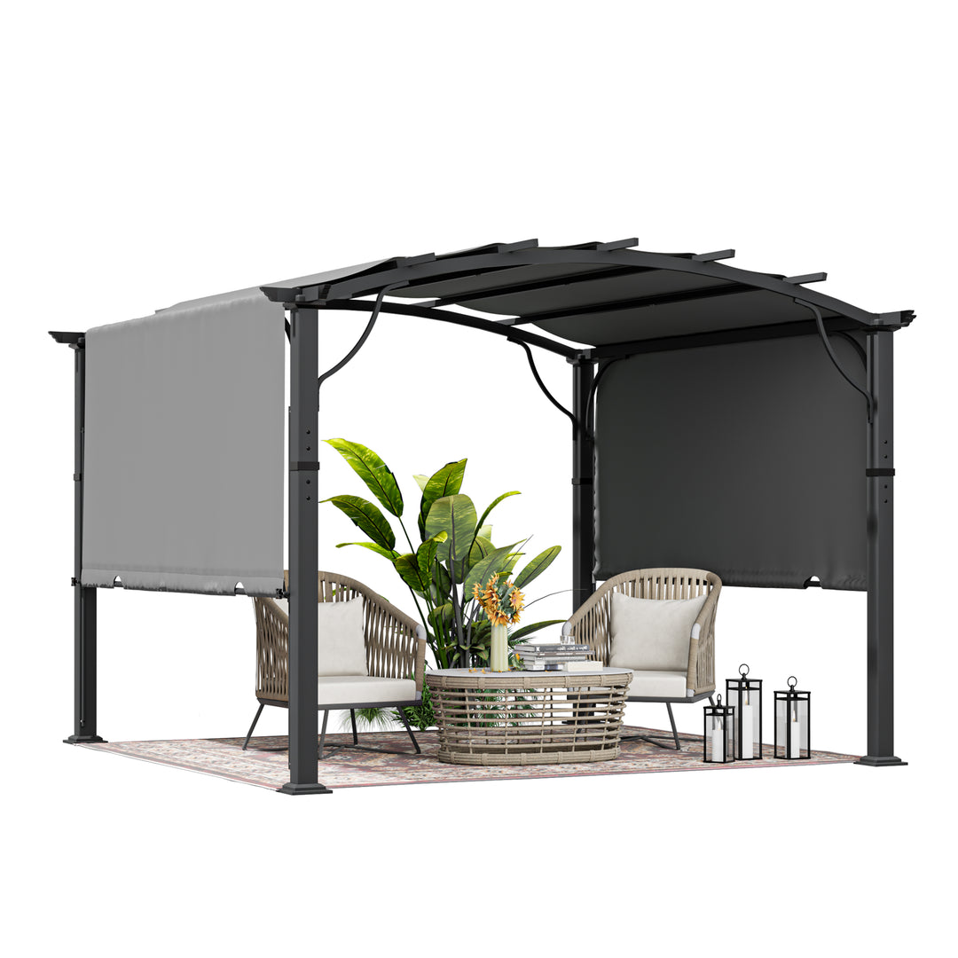 HAPPATIO Outdoor Retractable Pergola, Aluminum Pergola with Canopy Fixed in Various Positions, Arched Roof with Sun Shade Canopy Metal Frame for Backyards, Gardens, Patios