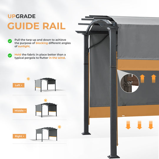 HAPPATIO Outdoor Retractable Pergola, Aluminum Pergola with Canopy Fixed in Various Positions, Arched Roof with Sun Shade Canopy Metal Frame for Backyards, Gardens, Patios
