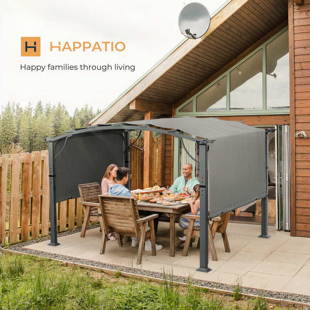 HAPPATIO Outdoor Retractable Pergola, Aluminum Pergola with Canopy Fixed in Various Positions, Arched Roof with Sun Shade Canopy Metal Frame for Backyards, Gardens, Patios