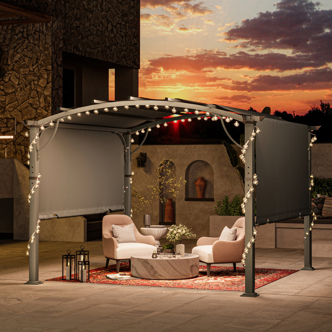 HAPPATIO Outdoor Retractable Pergola, Aluminum Pergola with Canopy Fixed in Various Positions, Arched Roof with Sun Shade Canopy Metal Frame for Backyards, Gardens, Patios