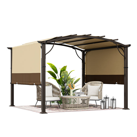 HAPPATIO Outdoor Retractable Pergola, Aluminum Pergola with Canopy Fixed in Various Positions, Arched Roof with Sun Shade Canopy Metal Frame for Backyards, Gardens, Patios