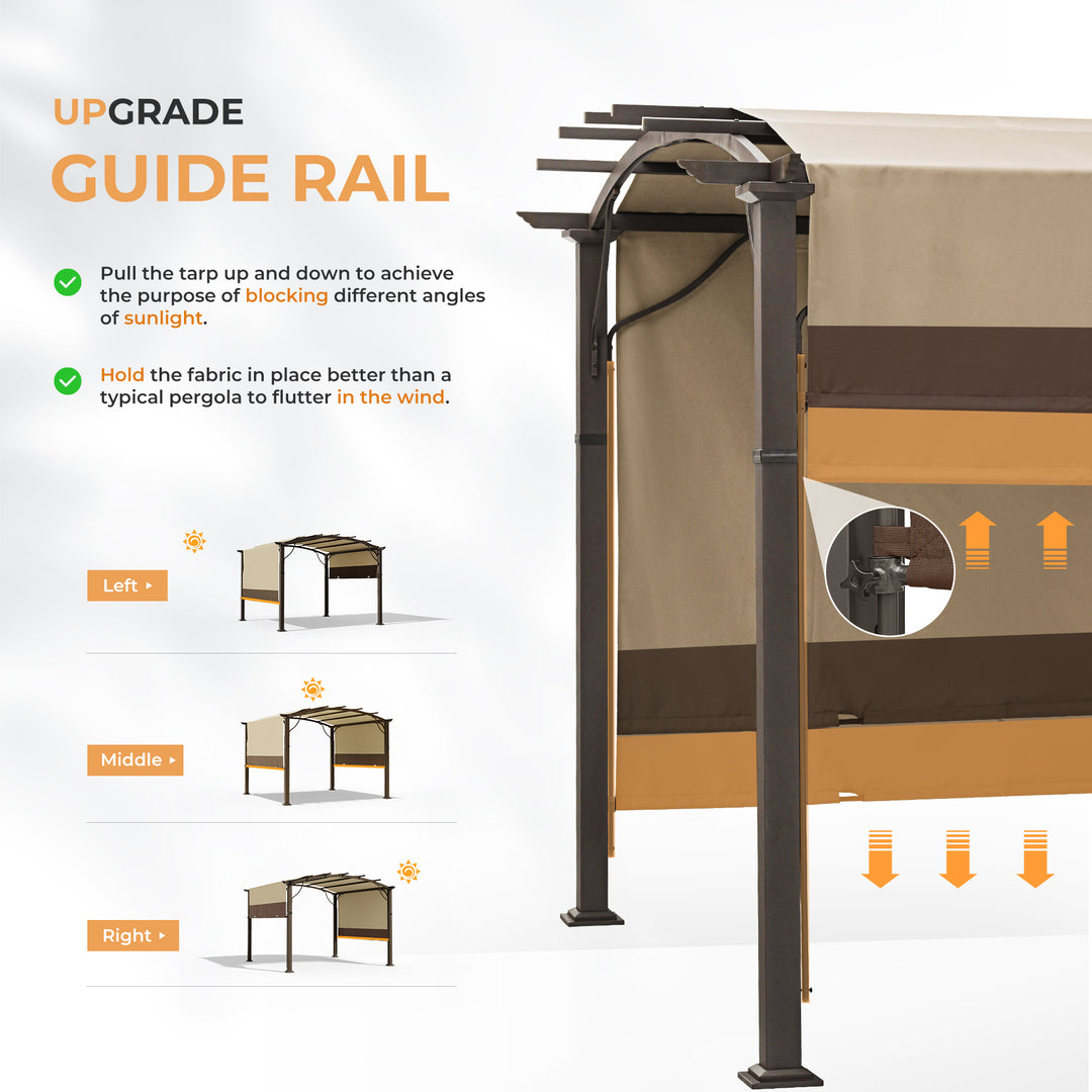 HAPPATIO Outdoor Retractable Pergola, Aluminum Pergola with Canopy Fixed in Various Positions, Arched Roof with Sun Shade Canopy Metal Frame for Backyards, Gardens, Patios