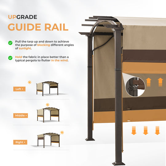 HAPPATIO Outdoor Retractable Pergola, Aluminum Pergola with Canopy Fixed in Various Positions, Arched Roof with Sun Shade Canopy Metal Frame for Backyards, Gardens, Patios