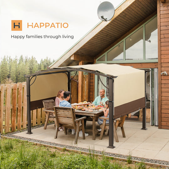 HAPPATIO Outdoor Retractable Pergola, Aluminum Pergola with Canopy Fixed in Various Positions, Arched Roof with Sun Shade Canopy Metal Frame for Backyards, Gardens, Patios