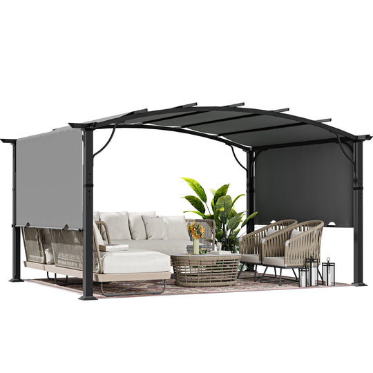 HAPPATIO Outdoor Retractable Pergola, Aluminum Pergola with Canopy Fixed in Various Positions, Arched Roof with Sun Shade Canopy Metal Frame for Backyards, Gardens, Patios