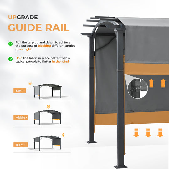 HAPPATIO Outdoor Retractable Pergola, Aluminum Pergola with Canopy Fixed in Various Positions, Arched Roof with Sun Shade Canopy Metal Frame for Backyards, Gardens, Patios