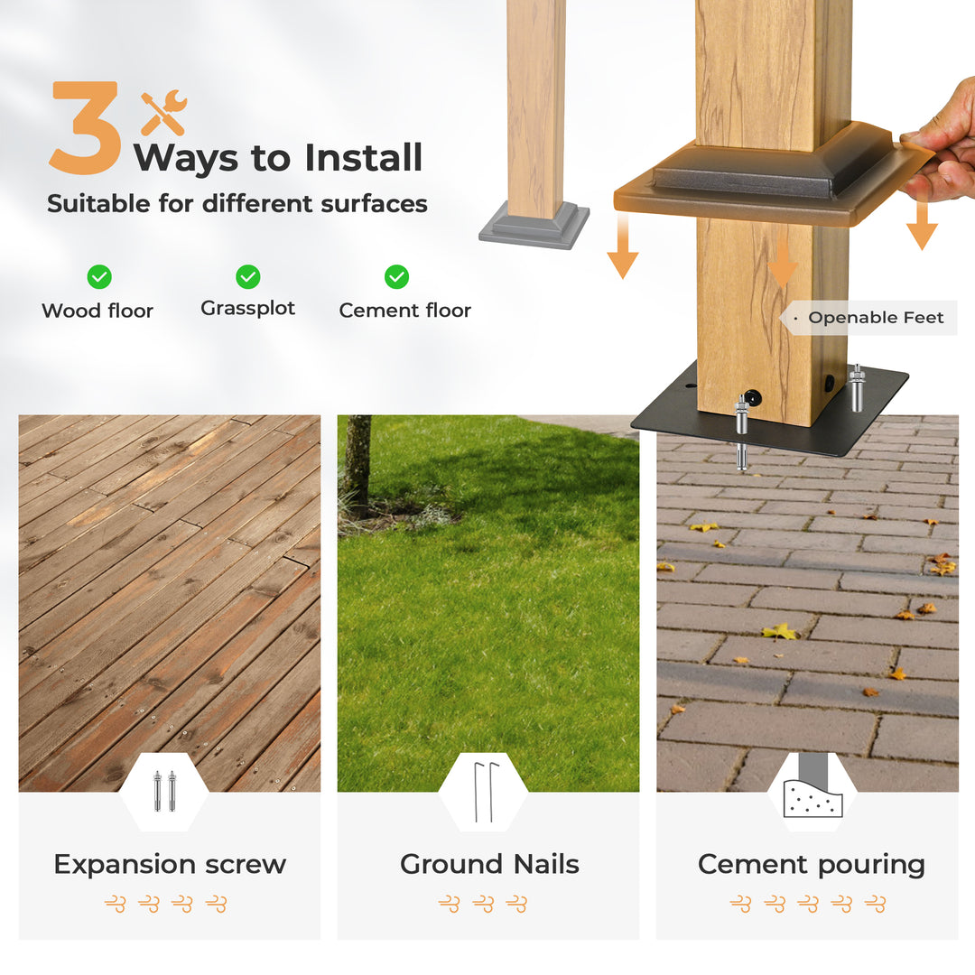 HAPPATIO 10' x13' Outdoor Retractable Pergola, Aluminum Wood Grain Pergola with Canopy Fixed in Various Positions, Arched Roof with Sun Shade Canopy Metal Frame for Backyards, Gardens, Patios