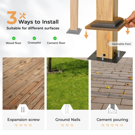 HAPPATIO 10' x13' Outdoor Retractable Pergola, Aluminum Wood Grain Pergola with Canopy Fixed in Various Positions, Arched Roof with Sun Shade Canopy Metal Frame for Backyards, Gardens, Patios