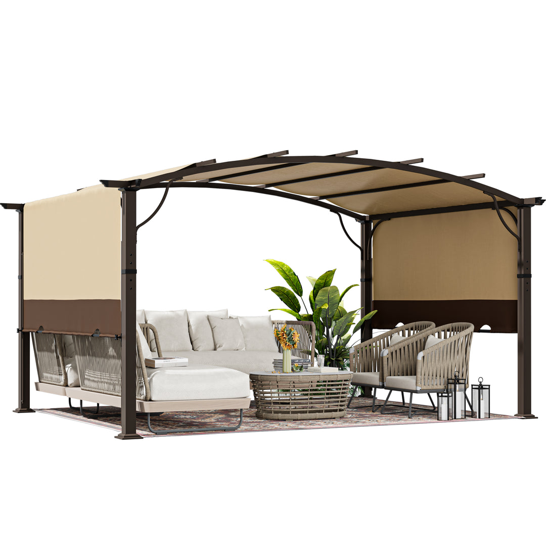 HAPPATIO Outdoor Retractable Pergola, Aluminum Pergola with Canopy Fixed in Various Positions, Arched Roof with Sun Shade Canopy Metal Frame for Backyards, Gardens, Patios