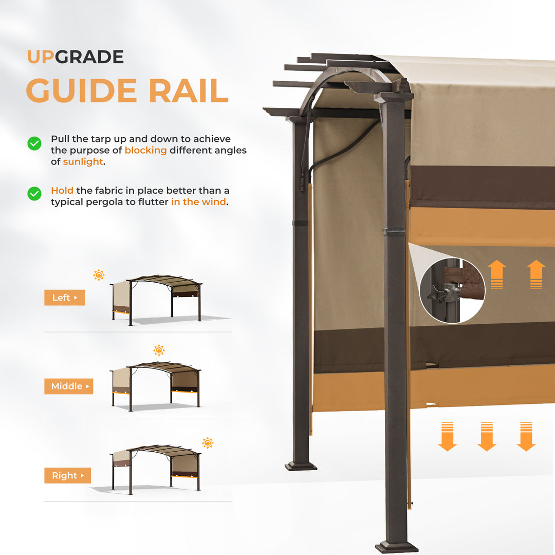 HAPPATIO Outdoor Retractable Pergola, Aluminum Pergola with Canopy Fixed in Various Positions, Arched Roof with Sun Shade Canopy Metal Frame for Backyards, Gardens, Patios