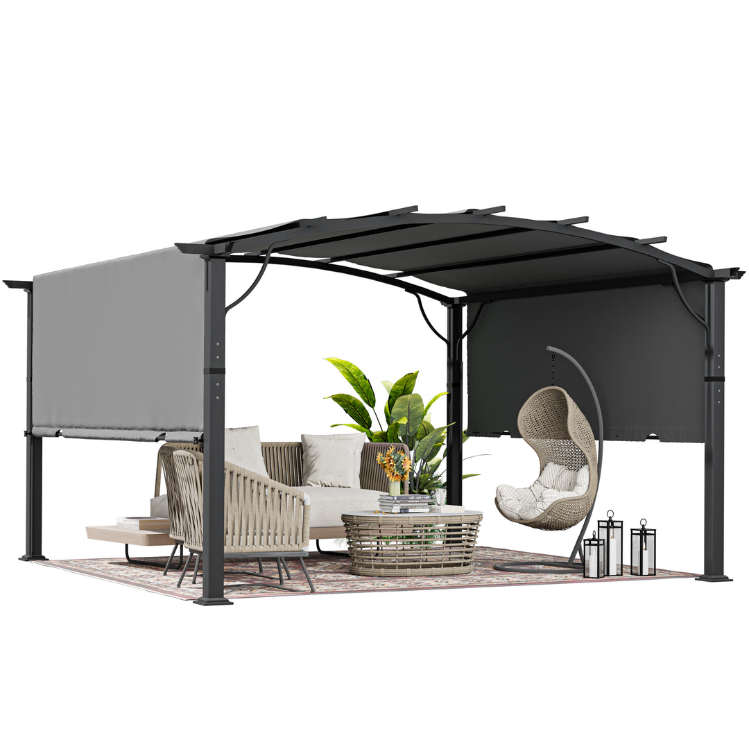 HAPPATIO Outdoor Retractable Pergola, Aluminum Pergola with Canopy Fixed in Various Positions, Arched Roof with Sun Shade Canopy Metal Frame for Backyards, Gardens, Patios