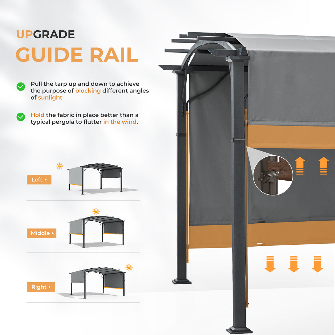 HAPPATIO Outdoor Retractable Pergola, Aluminum Pergola with Canopy Fixed in Various Positions, Arched Roof with Sun Shade Canopy Metal Frame for Backyards, Gardens, Patios