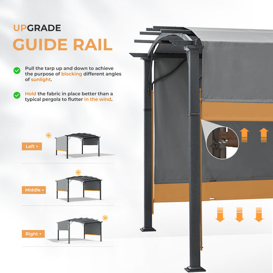 HAPPATIO Outdoor Retractable Pergola, Aluminum Pergola with Canopy Fixed in Various Positions, Arched Roof with Sun Shade Canopy Metal Frame for Backyards, Gardens, Patios