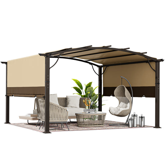 HAPPATIO Outdoor Retractable Pergola, Aluminum Pergola with Canopy Fixed in Various Positions, Arched Roof with Sun Shade Canopy Metal Frame for Backyards, Gardens, Patios
