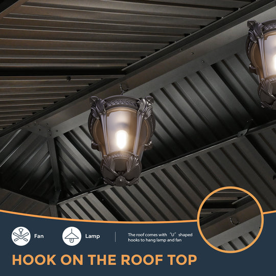 HAPPATIO 12' x 20' Hardtop Gazebo - Galvanized Steel Patio Double Roof Aluminum Gazebo with Curtains and Netting, Metal Permanent Pavilion Outdoor Gazebos for Patios, Gardens, and Lawns