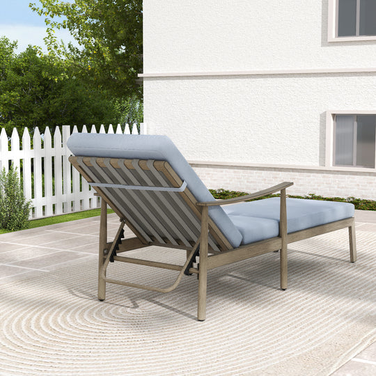 HAPPATIO Outdoor Chaise Lounge Chair - Aluminum Pool Lounge Chair with Adjustable Backrest and Cushion, Curved Armrest, Outdoor Lounge Chair for Beach, Yard, or Poolside