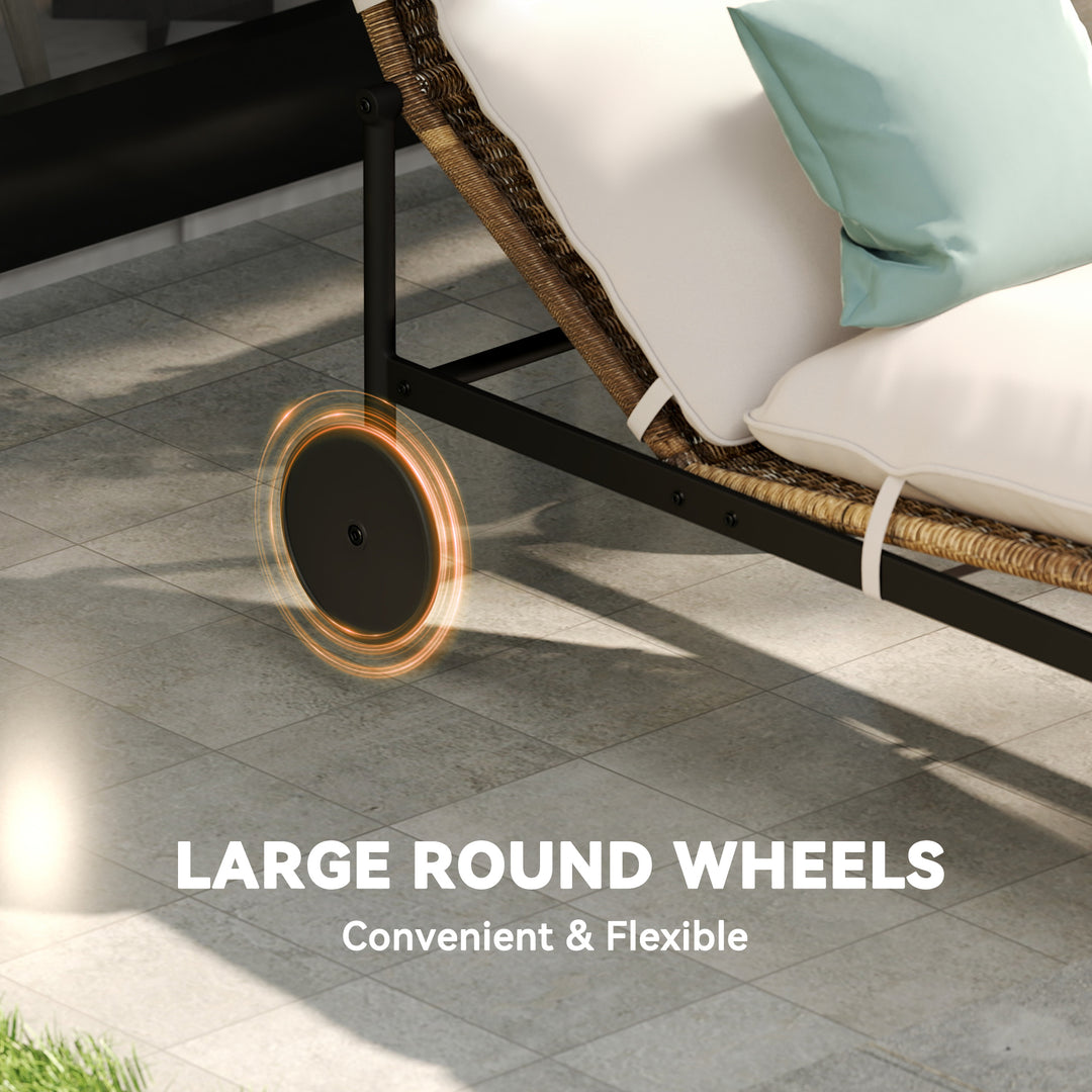 HAPPATIO Patio Chaise Lounge Chair, Wicker Outdoor Lounge Chairs with Aluminum Frame, Thick Removable Cushion, All-Weather Outdoor Reclining Chair with Wheels for Pool Deck Porch Backyard