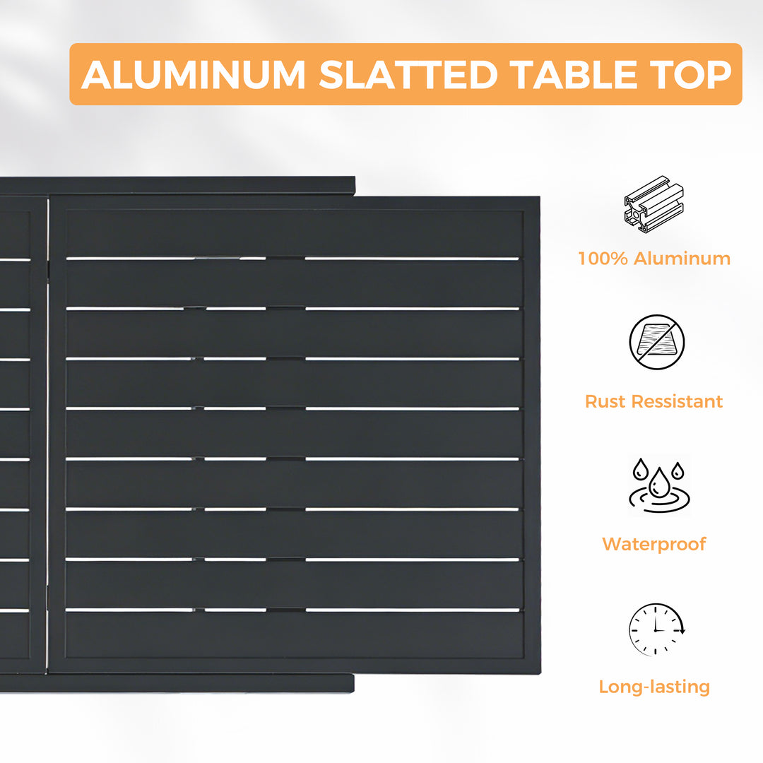 HAPPATIO Outdoor Expandable Dining Table, Aluminum Patio Dining Table for 4-8 Person, Powder-Coated Rectangular Table with Umbrella Hole, Perfect for Backyard, Porch, Deck