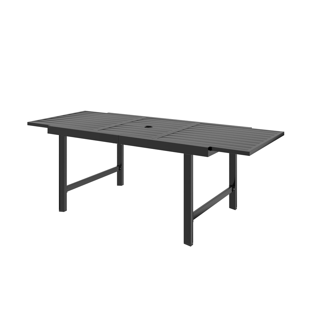 HAPPATIO Outdoor Expandable Dining Table, Aluminum Patio Dining Table for 4-8 Person, Powder-Coated Rectangular Table with Umbrella Hole, Perfect for Backyard, Porch, Deck